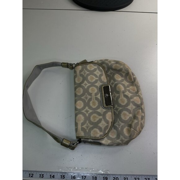 DAMAGED Coach Signature Op Art Ikat Top Handle Pouch Bag Purse 45376 Grey Multi - Picture 7 of 11